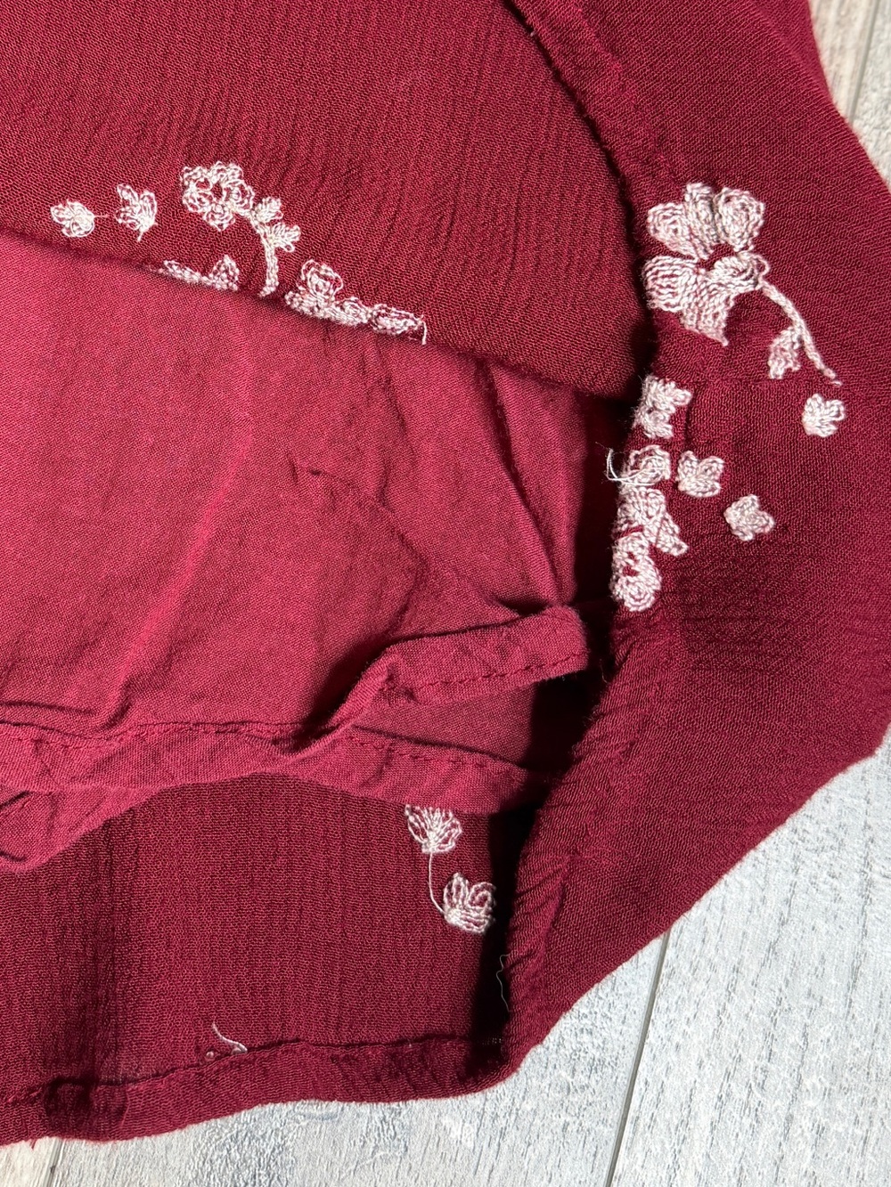 Free People Floral Embroidered Mini Dress in Burgundy Size 2 - Picture 7 of 8